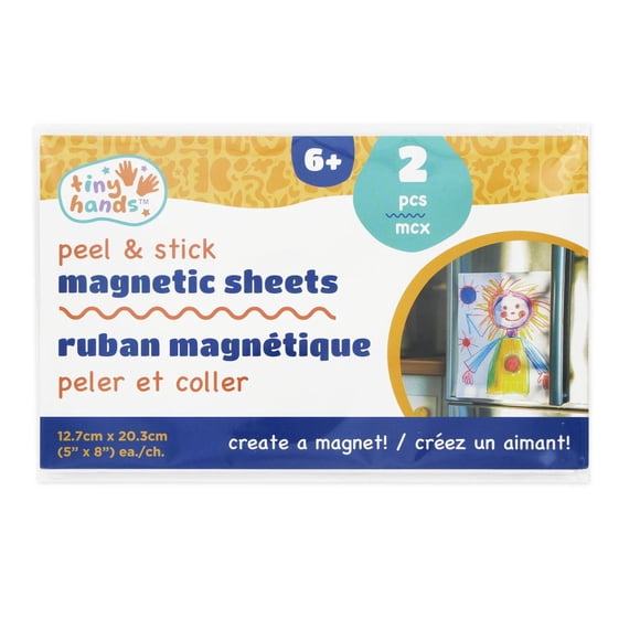 TINY HANDS Peel-and-Stick Magnetic Sheets, 2 pc, 12.7 × 20.3 cm (8 in), Craft, 12.7 cm (5 in), 20.3 cm (8 in)