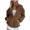 thumbnail image 1 of WEIYLL Womens Summer Tops Solid Long Sleeve Zipper Hooded Coat Pocket Sweatshirt Coffee Top Sizes S, 1 of 4