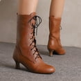 thumbnail image 3 of LOVZFMLL Bottes pour Femmes Bottes Chelsea Mi-Mollet à Lacets Bout Rond Sangles Ajustables Talon Évasé Moyen Bottes Mode Automne Hiver, 3 of 5