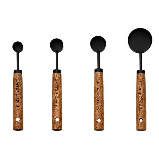 Measuring Spoons 4PCS Measuring Cups Set With Scale Stainless Steel Cup Measurements Set With Wood Handle Measuring Cups And Spoons Set For Cooking Baking,Easy To Clean And Store