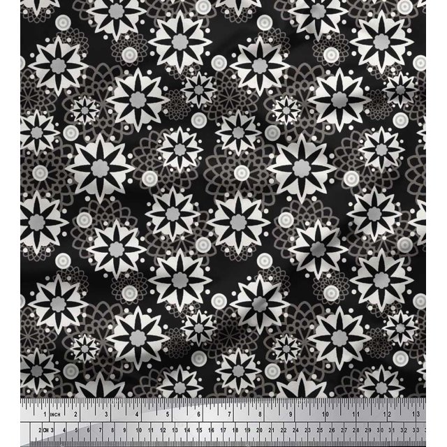 Soimoi Poly Georgette Fabric Floral Mandala Printed Fabric 1 Yard 52 Inch Wide