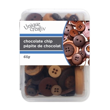UNIQUE CREATIV Box of Buttons, Assorted Sizes & Shades, Reusable Clear Case - ~65 g (2.3 oz), brun
