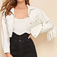 thumbnail image 2 of Veste à Franges pour Femmes Mode Femmes Décontractée Veste en Denim à Franges Courte à Manches Longues Veste Ajustée Blouse en Denim Manteau, 2 of 9