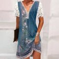 thumbnail image 4 of Cameland Robe Ample pour Femme à Col en V, Mode Décontractée, Style Élégant, Chandail à Manches Courtes, Imprimé en Dentelle, 4 of 7