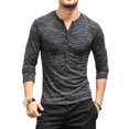 thumbnail image 4 of Haut Homme Col Rond Bouton Blouse Longue Manches Longues T-Shirt Manches Décontracté Slim T-Shirt, Noir, TG, 4 of 5
