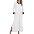 thumbnail image 1 of AherBiu Pyjamas pour Femmes à Manches Longues, Chemises de Nuit à Col en V Fendu, Vêtements de Nuit Confortables, Robes Longues avec Poches, 1 of 5