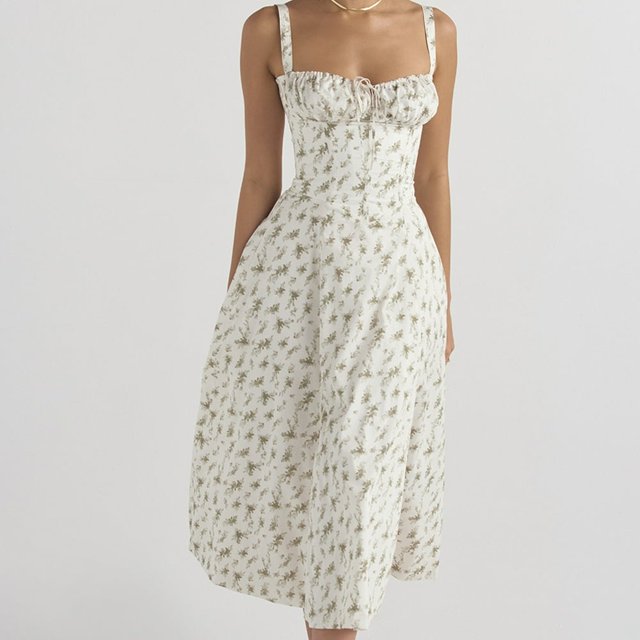 Robe Midi Bandage Femme Imprimé Floral Mode Sans Manches Vestidos
