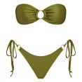 thumbnail image 1 of Women Swimsuits Solid Color Strapless Backless Gathering Separate Bikini Green Bathing Suits for Women M, 1 of 3
