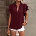 thumbnail image 5 of Dealovy Blouses for Women Dressy Double Layered Ruffle Short Sleeve Work Shirts V Neck Business Casual Top, 5 of 5