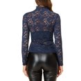 thumbnail image 3 of INSPIRE CHIC Haut Transparent pour Femme à Manches Longues Col Roulé Blouse en Dentelle Florale Transparente S Bleu Marine, 3 of 6