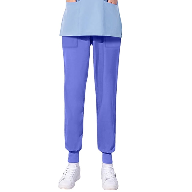 TIMIFIS Scrub for Women Solid Color Four Season Loose Bunched Feet Nurse Work Pants Scrub Pants - Spring/Summer