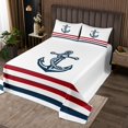 thumbnail image 2 of Erosebridal Nautical Anchor Coverlet Set King, Navy Red Stripe Bedding Set 3-Piece, 2 of 5