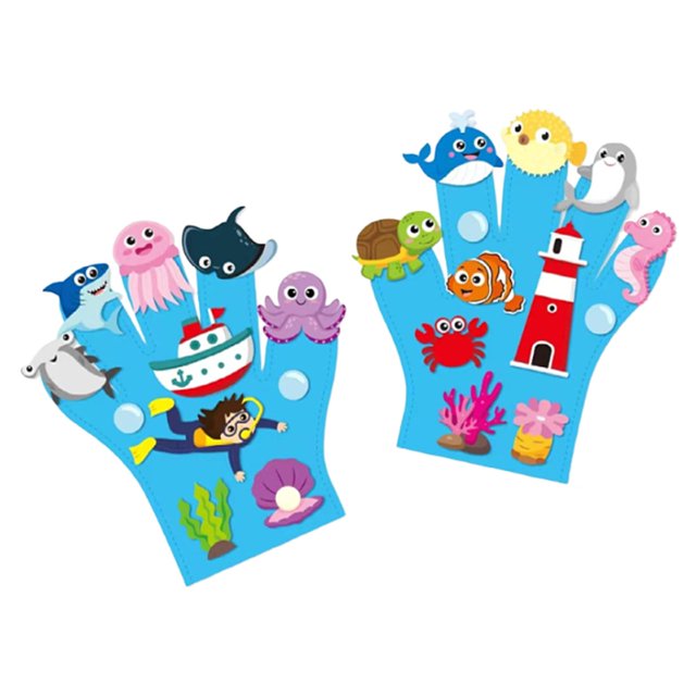 Bunblic 2 Pieces Felt Story Finger Puppets Early Learning Making Storytime DIY Storytelling Hand Puppet for Home Storytelling Parties Sea theme