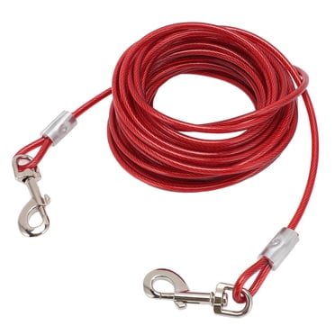 Steel Wire Double Head Bite Resistant Dog Tie Out Cable for Small Medium Large Dogs, 5 Meter Heavy Duty Cable with Spring, Ideal for Yard, Camping