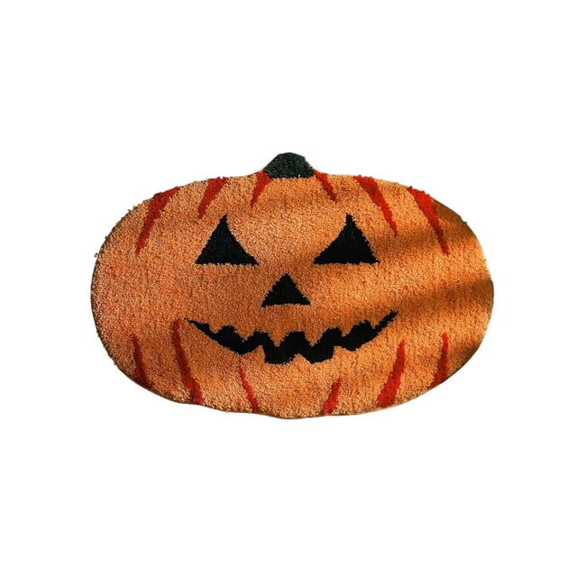 HHBEAUTY Halloween Bathroom Rug, Fall Pumpkin Bath Mat Water Absorbent Non-Slip Washable for Shower Tub Microfiber Washable Absorbent Carpet Autumn Halloween Thanksgiving Home Kitchen Decoration
