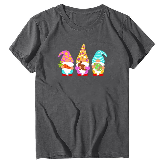 Économies d'Été FY24 Hauts de Pâques pour Femmes, PEZHADA Femmes Décontracté Grande Taille Imprimé Col Rond Manches Courtes T-Shirts de Pâques Chemisiers Hauts T-Shirt Graphique Hauts Gris TTTG