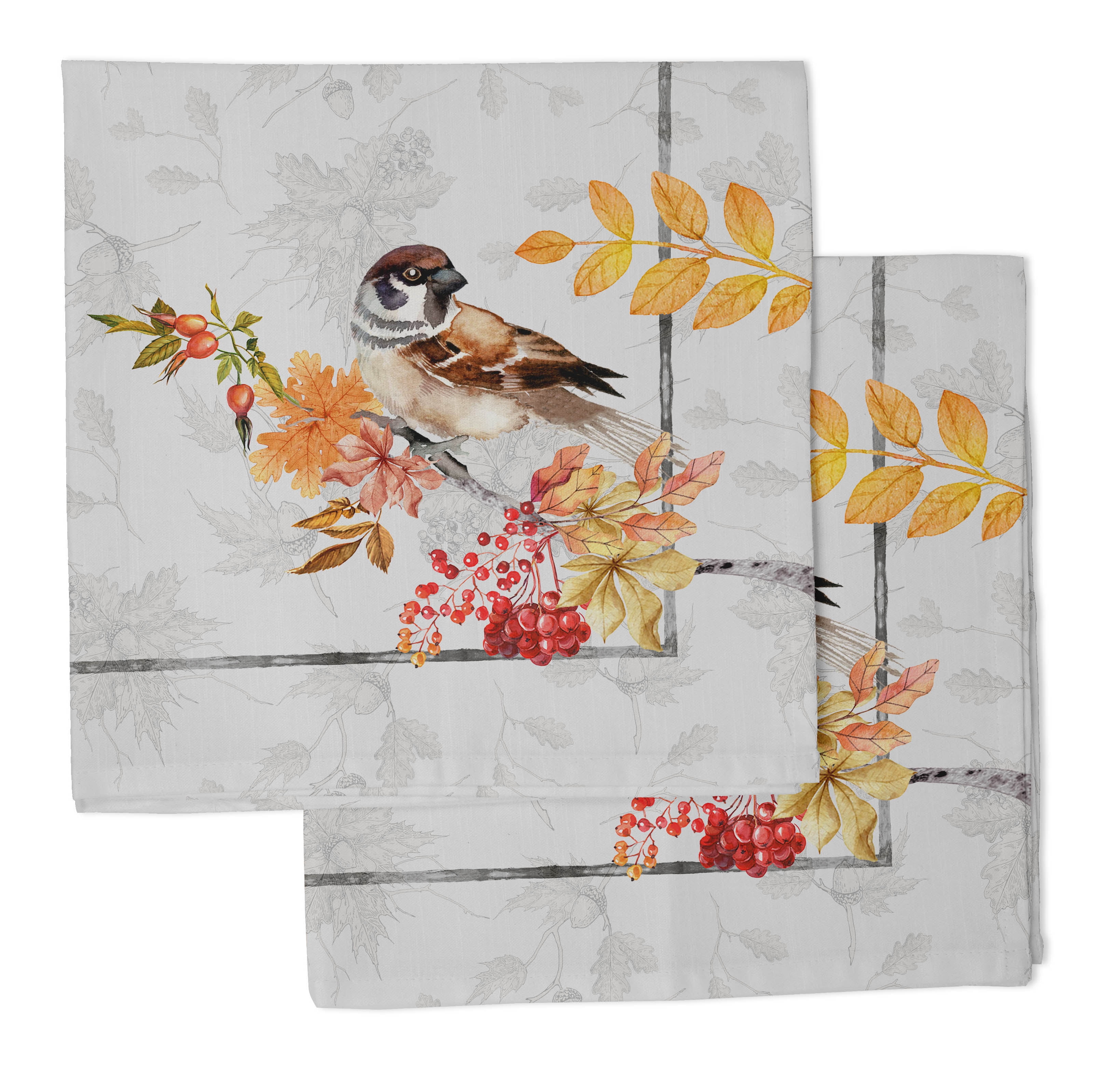 Vargottam Collection de Luxe Linge de Table Décor Serviette en Coton Tissu Imprimé Serviettes Réutilisables Ensemble de 6, 20 X 20 - Moineau d'Automne Aquarelle