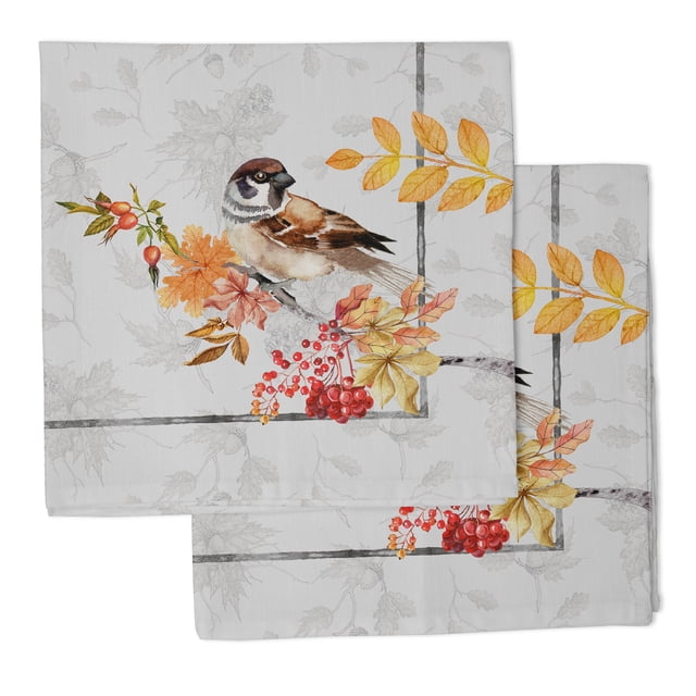 Vargottam Collection de Luxe Linge de Table Décor Serviette en Coton Tissu Imprimé Serviettes Réutilisables Ensemble de 12, 20 X 20 - Moineau d'Automne Aquarelle