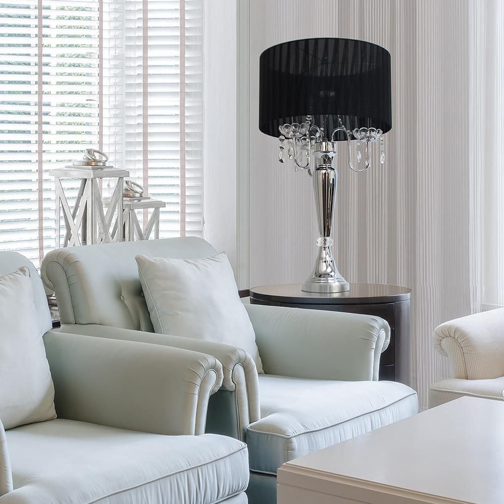 Elegant Designs Trendy Romantic Sheer Shade Table Lamp with Hanging Crystals