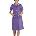 thumbnail image 1 of Xfvqtps Robe d'Infirmière pour Femmes avec Poches Bouton Manches Courtes Col à Revers Robe de Travail pour Aidante Violette, 1 of 6