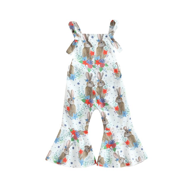 xiaxaixu Baby Kid Girls Jumpsuit, Sleeveless Rabbits Print Long Flare Pants for Easter Party