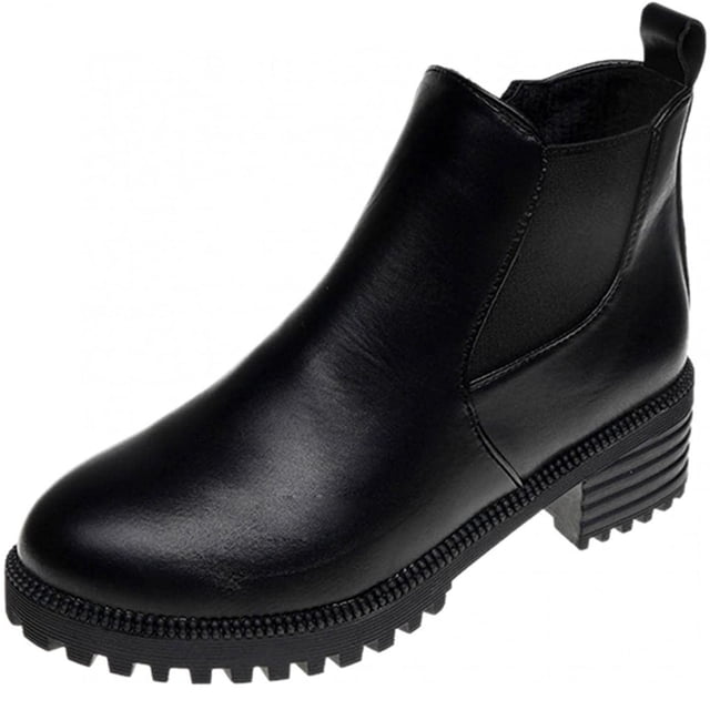 Chaussures Décontractées Confortables pour Femmes à Bout Rond avec Fermeture Éclair, Bottines Courtes à Talon Moyen Unies et Confortables. Ces Bottes en Cuir PU Noir avec Bout Rond, Fermeture Éclair Latérale et Talon Modéré de 3 à 5 cm. Conçues pour les occasions Décontractées et de Loisirs, Elles Incluent une Semelle en Caoutchouc Antidérapante et une Assise Plantaire Moulée pour le Confort et le Soutien. Convenant à Toutes les Saisons.