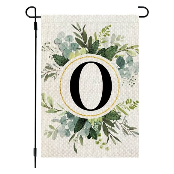 YFGEFTR Aubaines Style Ins, 26 Lettres+impression de Plante Verte, Drapeau de Jardin en Lin, Première Lettre du Nom de Famille, Drapeau Suspendu à la Porte de la Cour