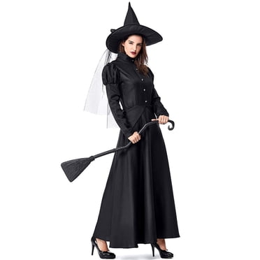 GRAJTCIN Costume de Wicked Witch pour Femme, Robe de Sorcière Classique de Luxe d'Halloween pour Adulte (Petit, Noir)