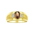 thumbnail image 1 of RYLOS Men's Rings 14K Yellow Gold Ring Classic Designer Style 8X6MM Oval Gemstone & Diamond Ring Smoky Quartz Birthstone Rings For Men Size 8, 1 of 7