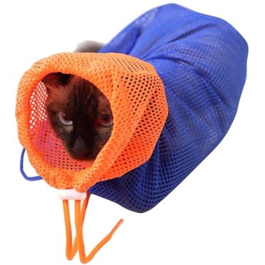 Cat Bath Bag for Pets, Scratch-Resistant Grooming Bag, Adjustable, Mesh, Restraint, Claw Cutting Bag for Cats and Kittens (Blue)