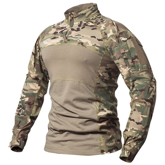 OmicGot Tactical Combat Shirt Men Cotton Military Uniform Camouflage T Shirt Army Clothes Camo Long Sleeve Shirt