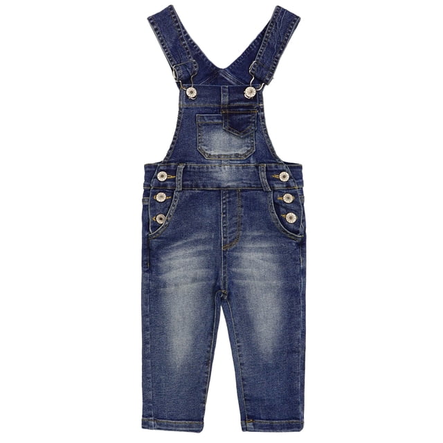 KIDSCOOL SPACE Boy Girl Overall,Stretchy Slim Adjustable Jean Jumpsuit,Blue,3-4 Years