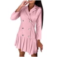 thumbnail image 1 of cfhntfmh Robes Mini pour Femmes Formelles à Manches Longues à Col à Revers Boutonnées Robe Chemise Tendance Ample Plissée Robe de Travail, 1 of 6