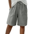 thumbnail image 1 of Oksale Plus Size Womens Bermuda Shorts Elastic High Waisted Drawstring Beach Shorts with Pockets Loose Solid Color Wide Leg Shorts for Going Out Gray L, 1 of 9