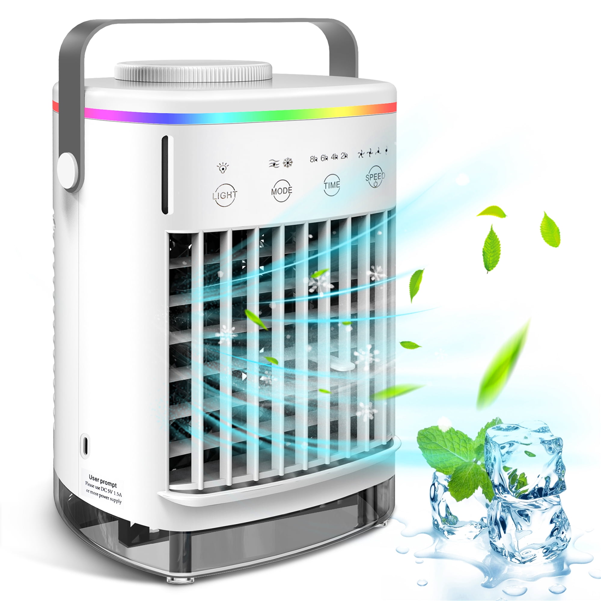 AFD Mini Portable Air Conditioner, Air Cooler 4 Speeds and 7 Color LED Light for Home Bedroom Office