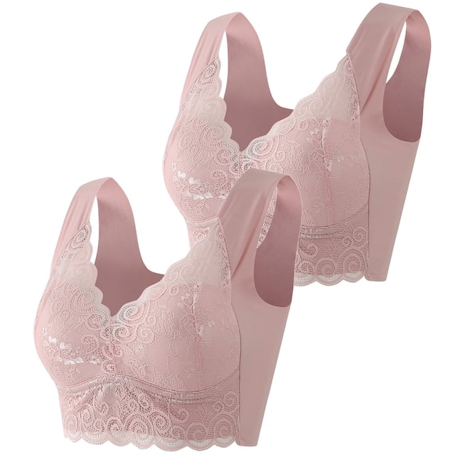 Timegard 2pc Plus Size Bras for Women No Underwire Lace Full Support Back Smoothing Comfort Daily Bras