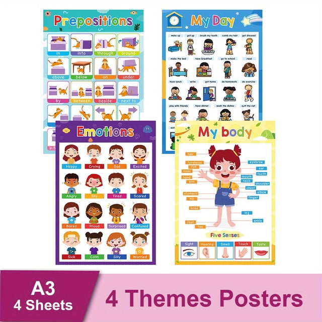 4/6/18pcs Themes/Set Educational Posters For Toddlers Kids Children Early Education