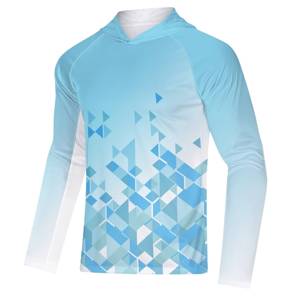 Mens Swim Shirt UPF 50+ Sun Protection Fishing Hoodie Rash Guard Long Sleeve Blue S