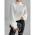 thumbnail image 3 of EYIIYE Chandail d'Automne et d'Hiver pour Femme à Manches Longues, Col Roulé, Tricot, Chandail, Couleur Unie, Ourlet Fendu, Long Tricot, Chandail, Ample, Décontracté, Confortable, Hauts, 3 of 8
