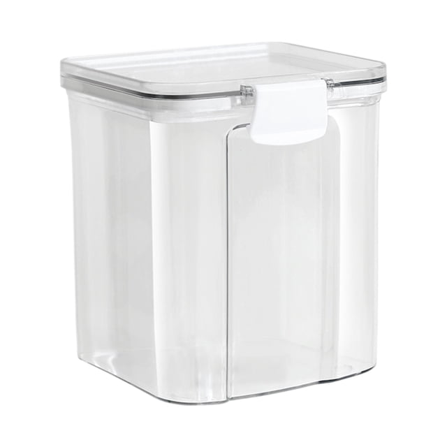 yulier Large Airtight Food Storage Container with Lid, 950ML capacity, made of clear plastic with a leak-proof snap design. The container features a wide mouth for easy access and cleaning, and a stackable groove design for efficient pantry organization. Suitable for storing dry foods like cereal, flour, sugar, and baking supplies. BPA-free and dishwasher safe.