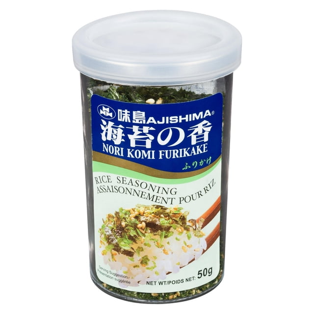 Jfc Assaisonnement pour Riz Nori dans un Contenant en Plastique Transparent avec Couvercle Blanc, Nori Komi Furikake Étiqueté Assaisonnement Japonais pour Riz, avec des Flocons d'Algue et de Sésame sur le Riz, Pesant 50 Grammes, Convient pour Rehausser le Goût Savoureux des Repas.