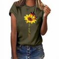 thumbnail image 2 of Blouse Été Manches Courtes T-shirt Tournesol Imprimé Col Rond Femmes Tournesol Top, Vert, S, 2 of 5