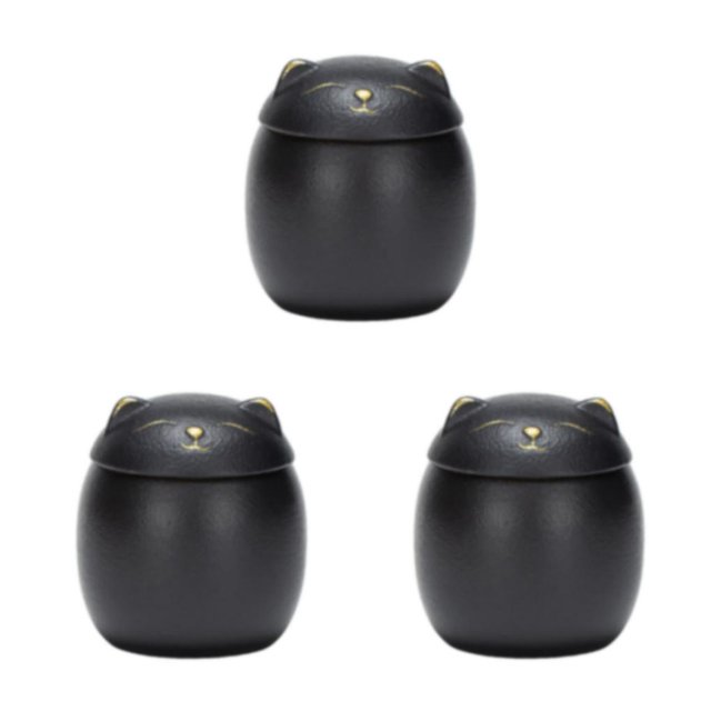 Baohd Large Capacity Ceramic Canisters Cute For Wide Application Sturdy And Durable Ceramics Cat Form Ceramic Tea Jars black 150ml 3Set