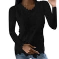 thumbnail image 2 of Jsaierl 2024 Automne Chemises en Dentelle pour Femmes Manches Longues Blouses Unies Confortables Col Rond Chandail Décontracté Mode Hauts pour Dames, 2 of 5