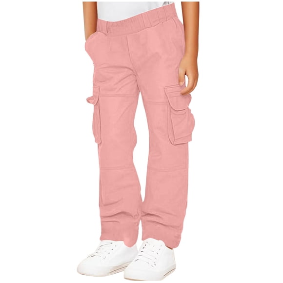 yoeyez Girl's Sweatpants With Pockets,Kids Girls Solid Hippie Punk Streetwear Trousers Loose Elastic Waist Pants With Pockets Comfortable Fitness Pants for 7-8 Years