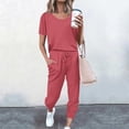 thumbnail image 2 of Yuyuzo Womens Workout Sets 2 Piece Short Sleeve Crew Neck T-Shirts Drawstring Jogger Pants with Pockets, 2 of 5