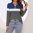 thumbnail image 4 of Plebaso Chemises à Manches Longues pour Femmes à Blocs de Couleur Quart Zip Hauts Décontractés Col Pull Blouses pour Femmes, 4 of 7