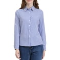 thumbnail image 1 of INSPIRE CHIC Chemises à Col à Revers pour Femmes, Boutonnées, Manches Longues Retroussables, P Bleu, 1 of 8