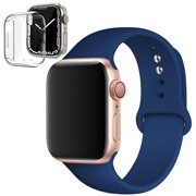 ALMNVO Silicone Watch Band and Case for Apple Watch Bands 44mm with Silicone Clear Case Screen Protector Cover for Apple Watch Series SE 6 5 4,Cobalt blue