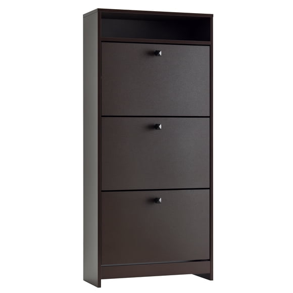 HOMCOM Narrow Shoe Storage Cabinet w/ 3 Flip Doors and Open Shelf, Coffee
